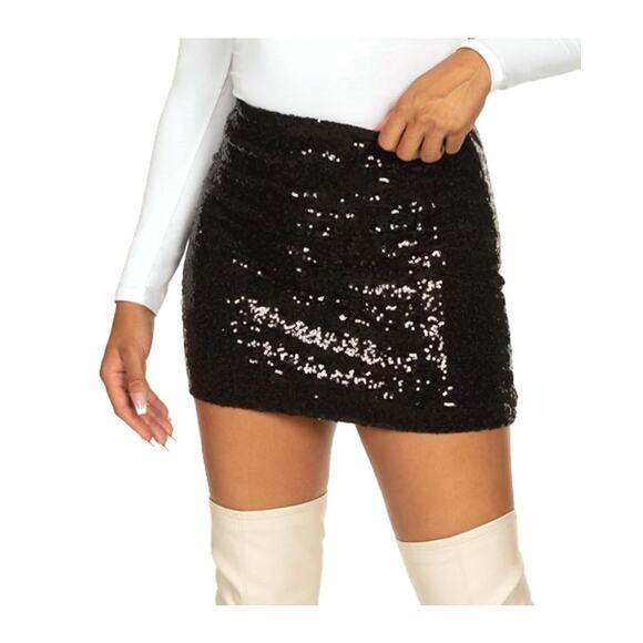 Tipsy Elves Womens Black Sequin Skirt Sparkly Large Mini Concert Dance Club - Picture 1 of 10